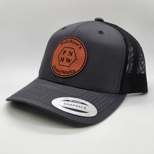Genuine Top Grain Leather Patch Hats, Custom Engraved, R112 or YP