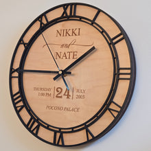 Load image into Gallery viewer, Custom Engraved Wooden 12" Wedding Clock Personalized