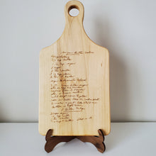 Load image into Gallery viewer, 13.5x7 Engraved Handwritten Recipe/Artwork Maple Cutting Board