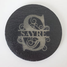 Load image into Gallery viewer, Acacia Wood & Slate Serving Board/Coaster Set Personalized