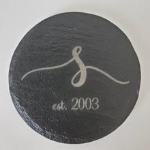 Load image into Gallery viewer, Acacia Wood & Slate Serving Board/Coaster Set Personalized