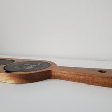 Load image into Gallery viewer, Acacia Wood & Slate Serving Board/Coaster Set Personalized