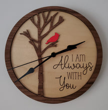 Load image into Gallery viewer, I am always with you cardinal clock wooden engraved (9" or 12")