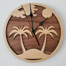 Load image into Gallery viewer, Beach with Palm Trees Clock (9&quot; or 12&quot;)
