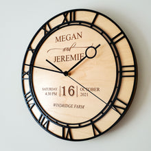 Load image into Gallery viewer, Custom Engraved Wooden 12" Wedding Clock Personalized