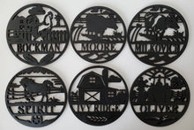 Load image into Gallery viewer, Large Personalized Round Wood Farm Signs (Many Designs!)