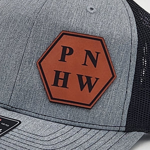 Genuine Top Grain Leather Patch Hats, Custom Engraved, R112 or YP