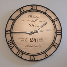 Load and play video in Gallery viewer, Custom Engraved Wooden 12" Wedding Clock Personalized
