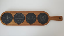 Load image into Gallery viewer, Acacia Wood &amp; Slate Serving Board/Coaster Set Personalized
