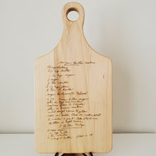 Load image into Gallery viewer, 13.5x7 Engraved Handwritten Recipe/Artwork Maple Cutting Board
