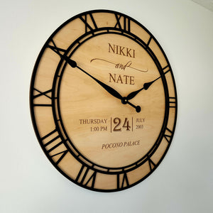 24" Custom Engraved Wooden Wedding Clock Personalized