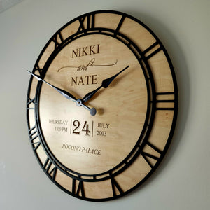 24" Custom Engraved Wooden Wedding Clock Personalized