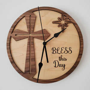 Bless This Day Cross Clock (9" or 12")