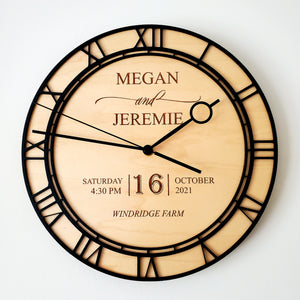 Custom Engraved Wooden Wedding Clock Personalized (9" or 12")