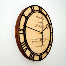 Load image into Gallery viewer, Custom Engraved Wooden Wedding Clock Personalized (9&quot; or 12&quot;)
