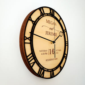 Custom Engraved Wooden Wedding Clock Personalized (9" or 12")